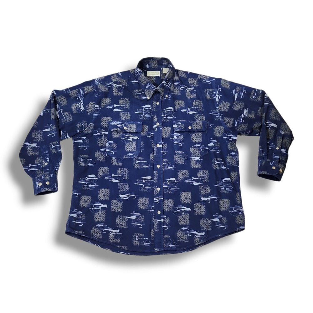 Crossings Thick Flannel Button Up Fishing Tackle Long Sleeve Blue Shirt Men's XL